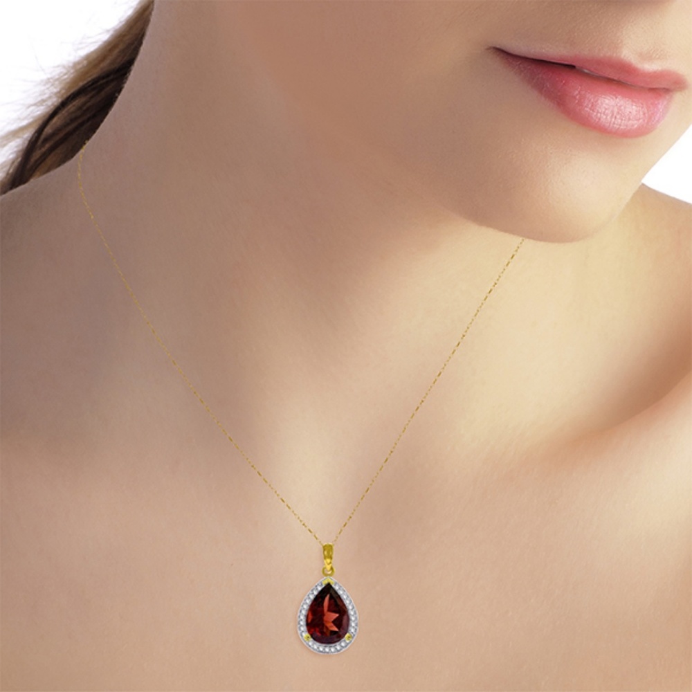 GOLD NECKLACE WITH NATURAL DIAMONDS & GARNET - Picture 3 of 7